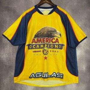 Vintage‎ Club America Shirt Men's XL Yellow Liga MX Soccer Campeon 2002